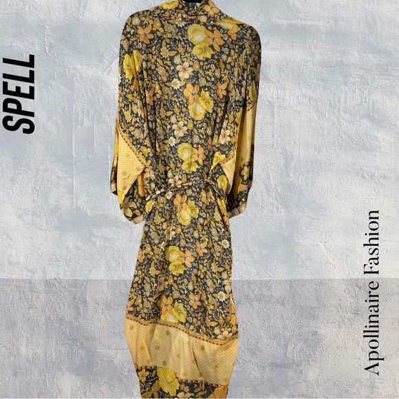 SPELL GYPSY COLLECTIVE HIBISCUS LANE MAXI ROBE IN LICORICE NWT M/L RARE - Picture 7 of 9